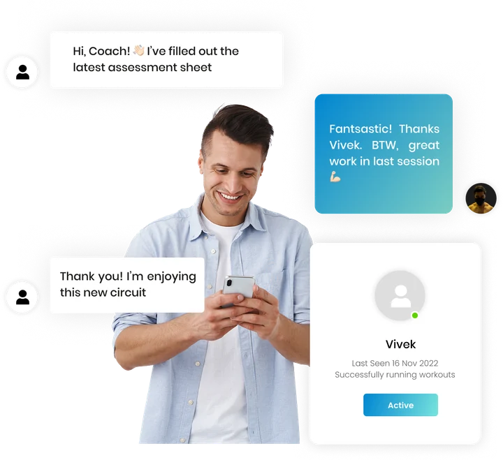 Client and coach chatting in real time on the InfinityOne app